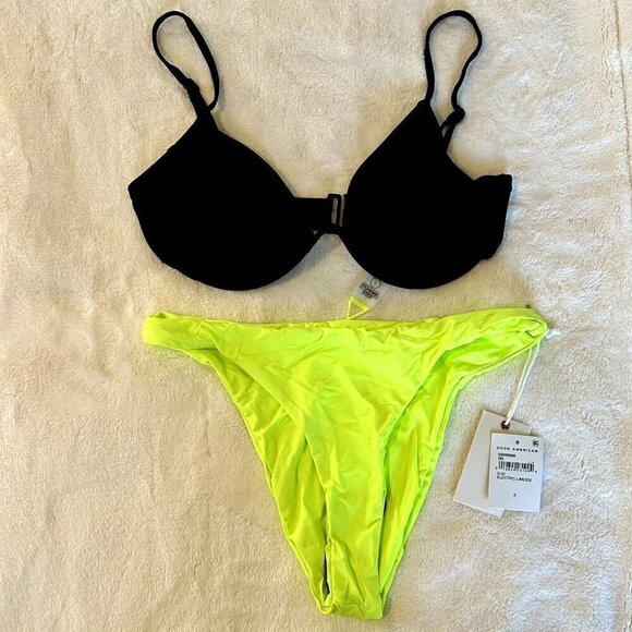 NWT Good American Bikini with Black Top and Electric Lime Bottom - Size 2(Medium - Picture 1 of 7